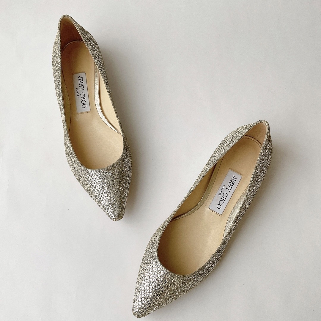 JIMMY CHOO 人気✨グリッターラメフラットパンプス エナメル 38.5