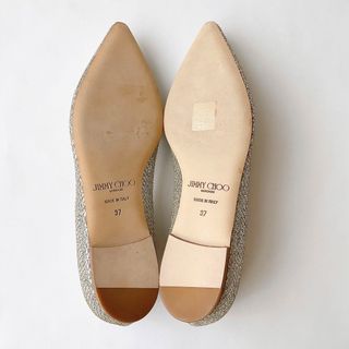 JIMMY CHOO 人気✨グリッターラメフラットパンプス エナメル 38.5