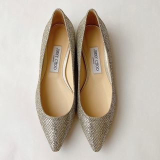 JIMMY CHOO 人気✨グリッターラメフラットパンプス エナメル 38.5