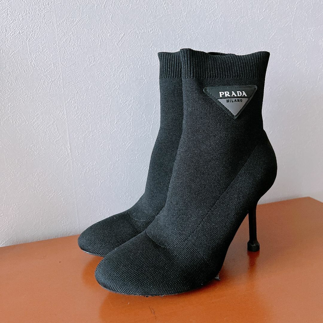 PRADA プラダ ソックスブーツ ショートブーツ ニット ブラック PRADA プラダ ソックスブーツ ショートブーツ ニット ブラック
