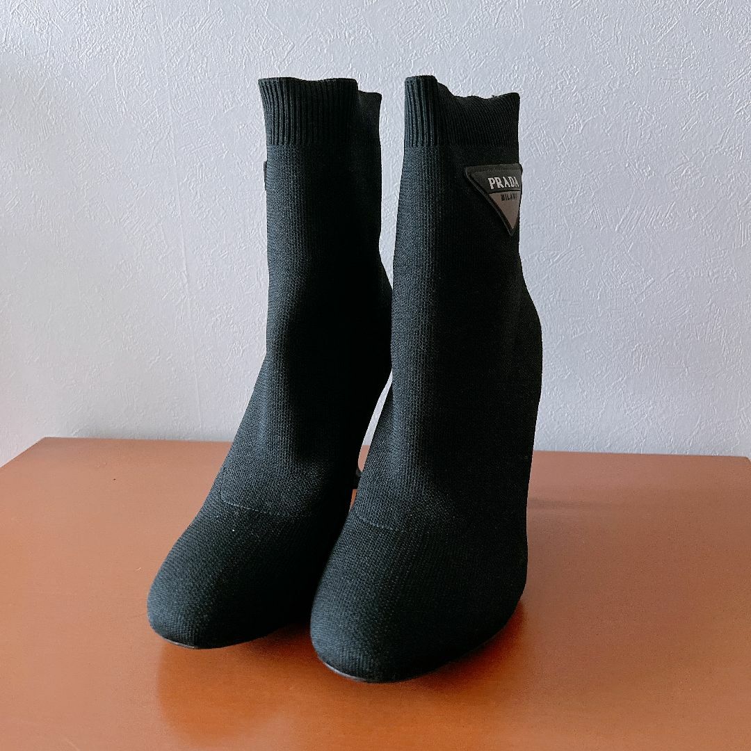 PRADA プラダ ソックスブーツ ショートブーツ ニット ブラック PRADA プラダ ソックスブーツ ショートブーツ ニット ブラック