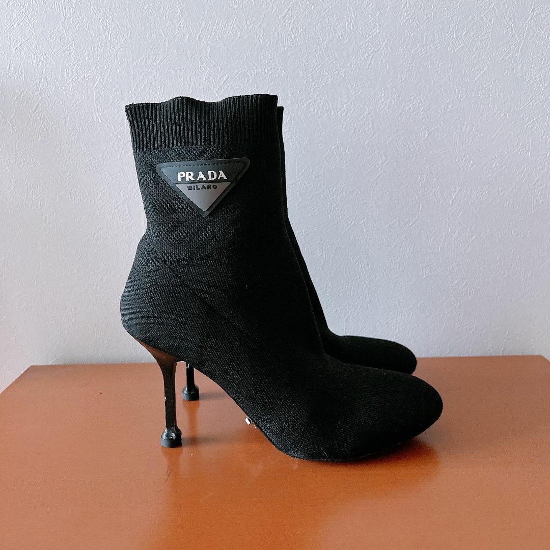 PRADA プラダ ソックスブーツ ショートブーツ ニット ブラック PRADA プラダ ソックスブーツ ショートブーツ ニット ブラック