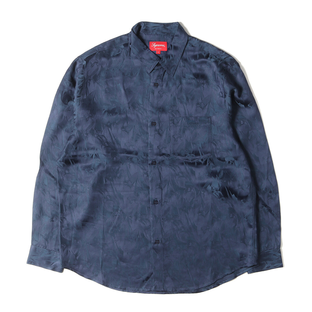 Supreme シュプリーム シャツ サイズ:L 22AW ジャガード フラワー柄 イリディセント 長袖 シャツ Iridescent Shirt ネイビー 紺 トップス カジュアルシャツ 【メンズ】【美品】