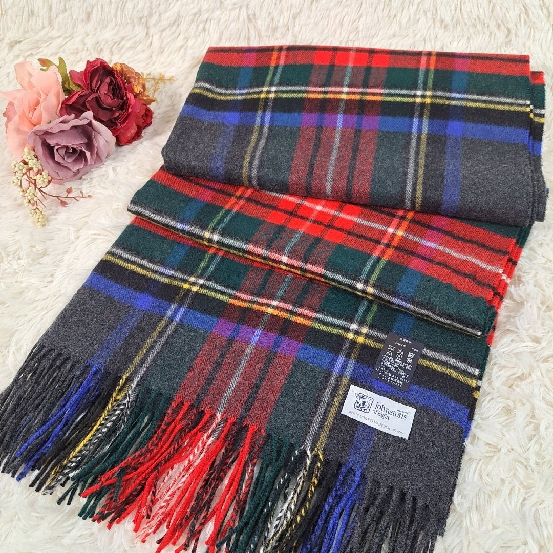 美品】Johnstons of Elgin マフラー ストール 大判 チェック-