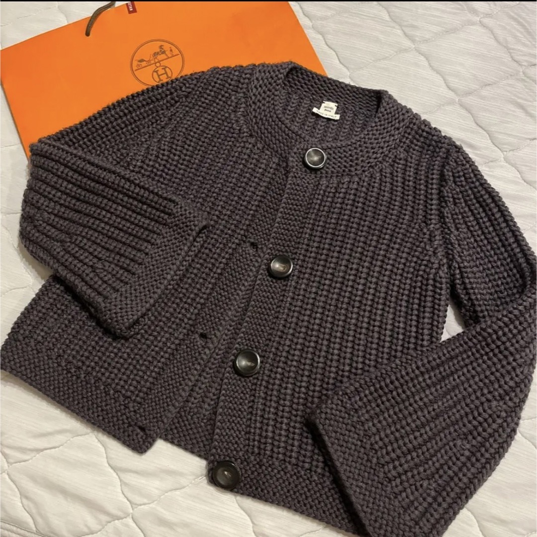 【HERMES】 エルメス セーター カーディガン ケーブルニット 水牛ボタン HERMES】 エルメス セーター カーディガン ケーブルニット 水牛