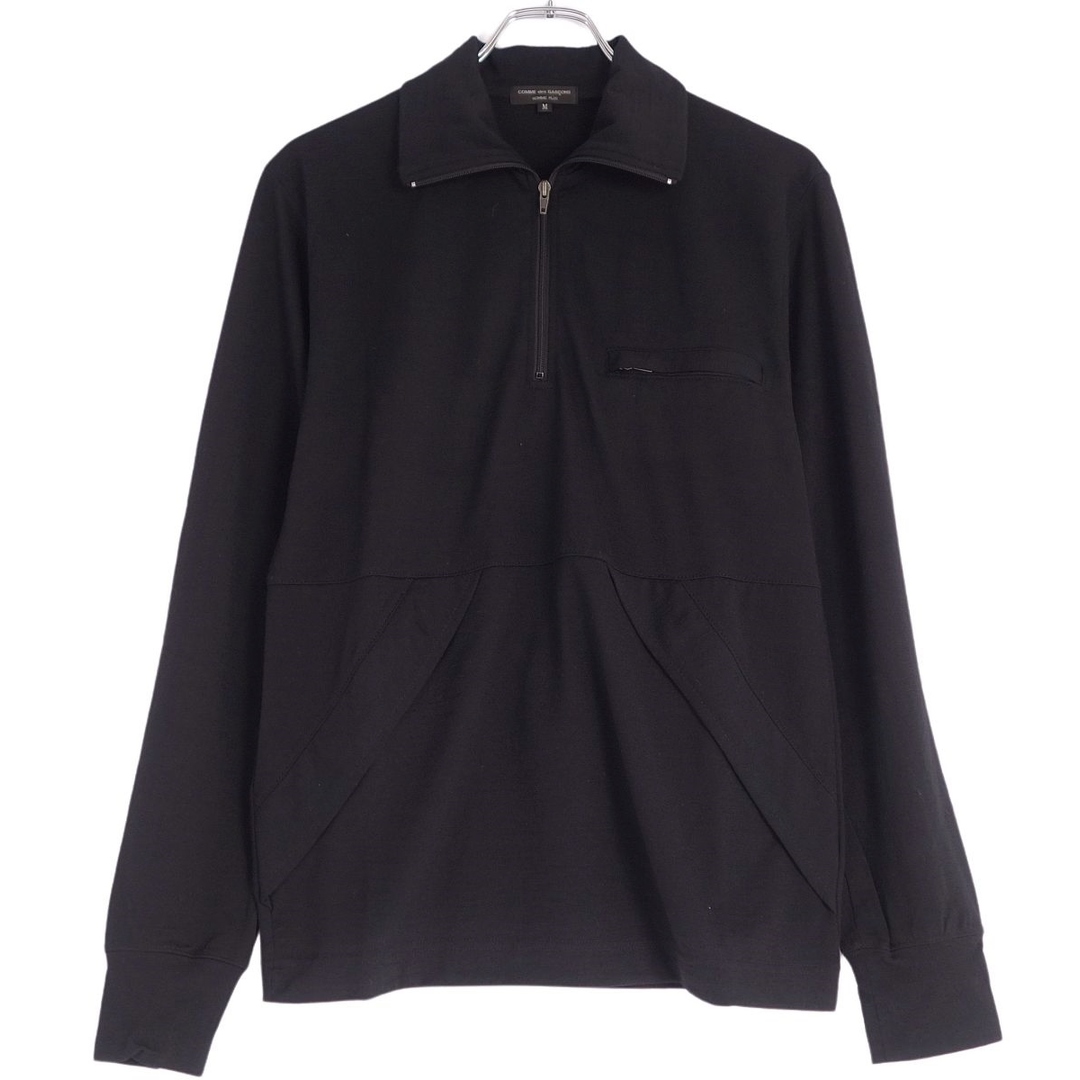 COMME des GARCONS HOMME PLUS(コムデギャルソンオムプリュス)の美品 コムデギャルソンオムプリュス COMME des GARCONS HOMME PLUS ニット セーター ハーフジップ プルオーバー ウール トップス メンズ M ブラック メンズのトップス(ニット/セーター)の商品写真