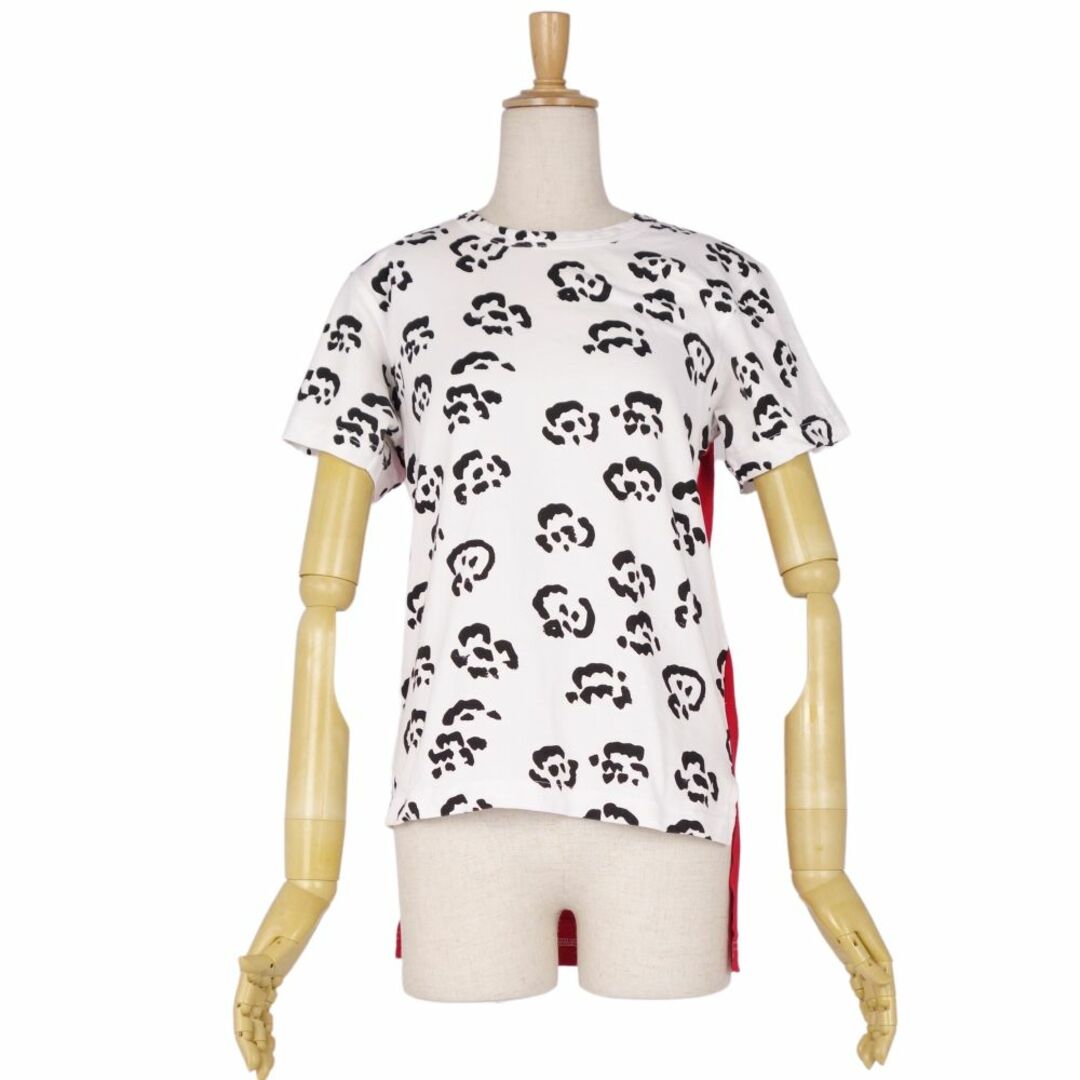 美品 コムデギャルソン COMME des GARCONS コムコム Tシャツ カットソー 総柄 コットン トップス レディース S ホワイト/ブラック/レッド