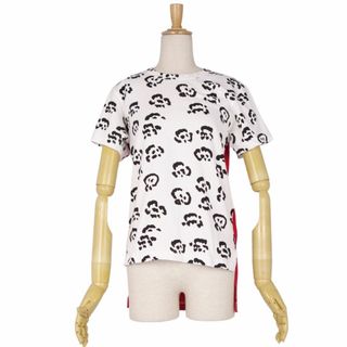 コムデギャルソン(COMME des GARCONS)の美品 コムデギャルソン COMME des GARCONS コムコム Tシャツ カットソー 総柄 コットン トップス レディース S ホワイト/ブラック/レッド(Tシャツ(半袖/袖なし))