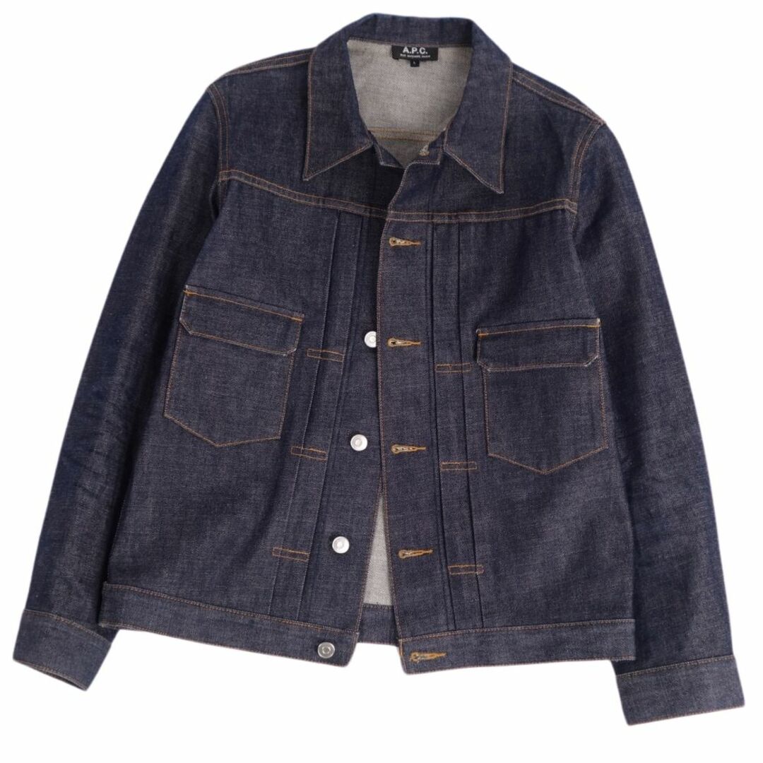 美品 アーペーセー A.P.C ジャケット デニムジャケット コットン 無地 アウター メンズ L インディゴブルー