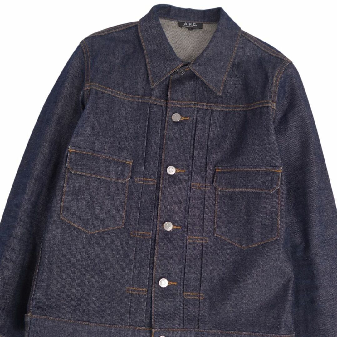 美品 アーペーセー A.P.C ジャケット デニムジャケット コットン 無地 アウター メンズ L インディゴブルー