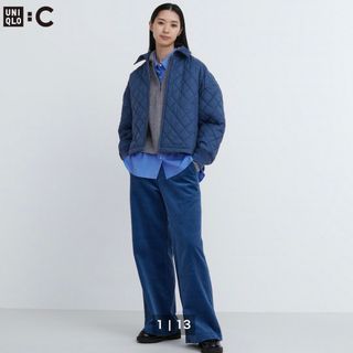 ユニクロ(UNIQLO)のユニクロ  C コーデュロイワイドパンツ BLUE ネイビー　64(カジュアルパンツ)