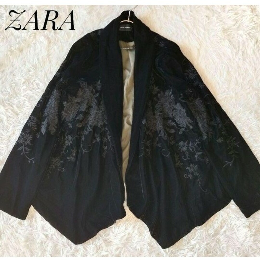 【ZARA】ベロア刺繍ジャケット ショールカラー Sサイズ ブラック | フリマアプリ ラクマ