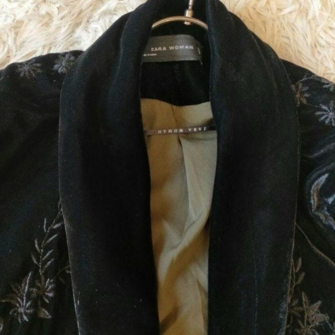 【ZARA】ベロア刺繍ジャケット ショールカラー Sサイズ ブラック