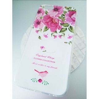 iPhone6/6s エンボス加工 TPU スマホケース ピンク花柄小鳥(iPhoneケース)