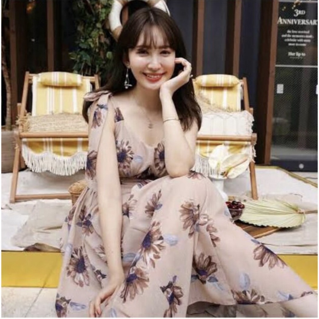 herlipto Sunflower-Printed Midi Dress - ロングワンピース/マキシ
