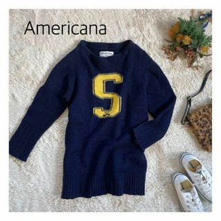 Americana アメリカーナ　ナンバー　ロゴニット　Tシャツ風ニット　グレー