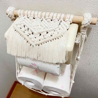 ハンドメイド  トイレ　トイレットペーパーホルダー カバー マクラメ(家具)