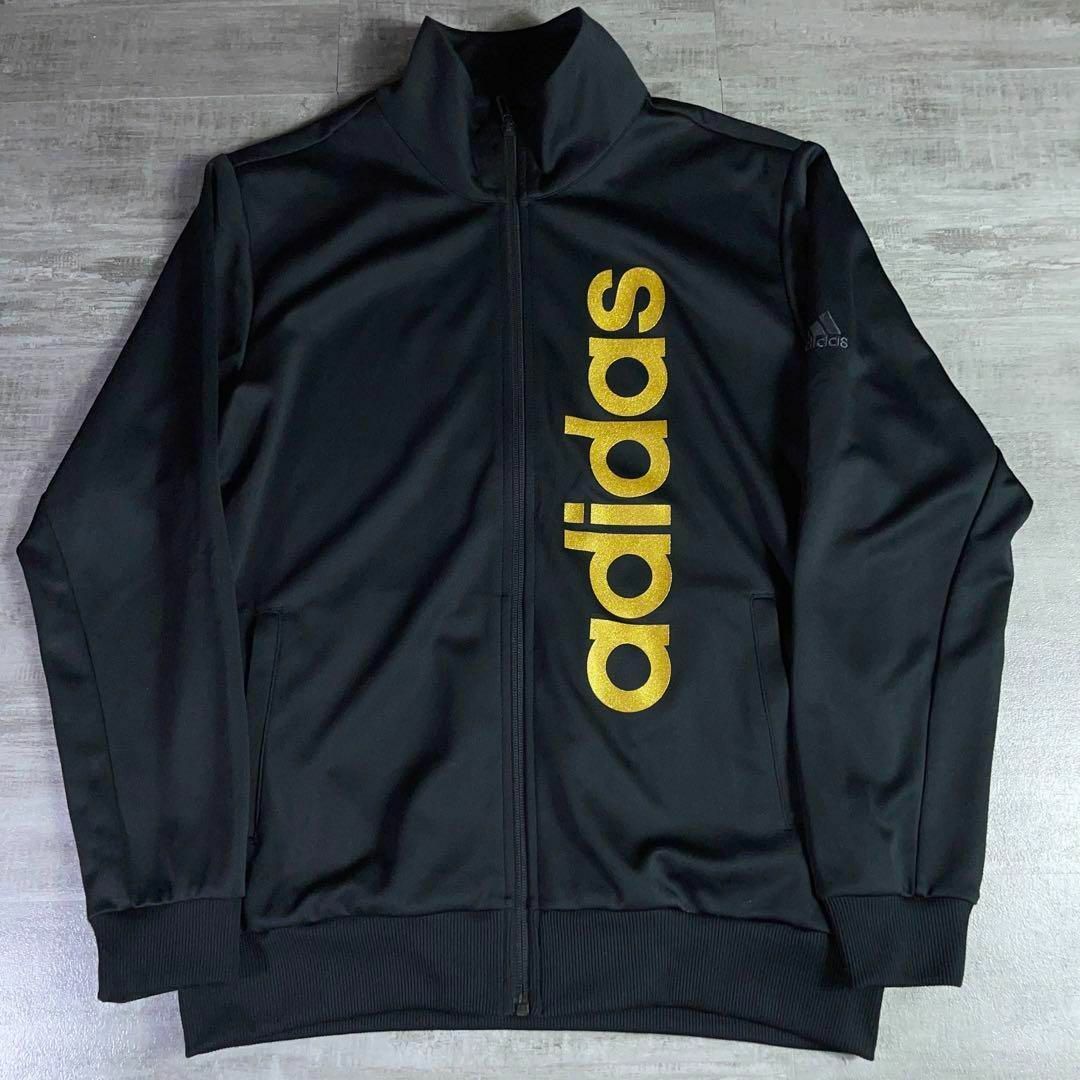 大きいサイズ 美品ADIDAS アディダス 黒×金 ジャージ 上下 セットアップ