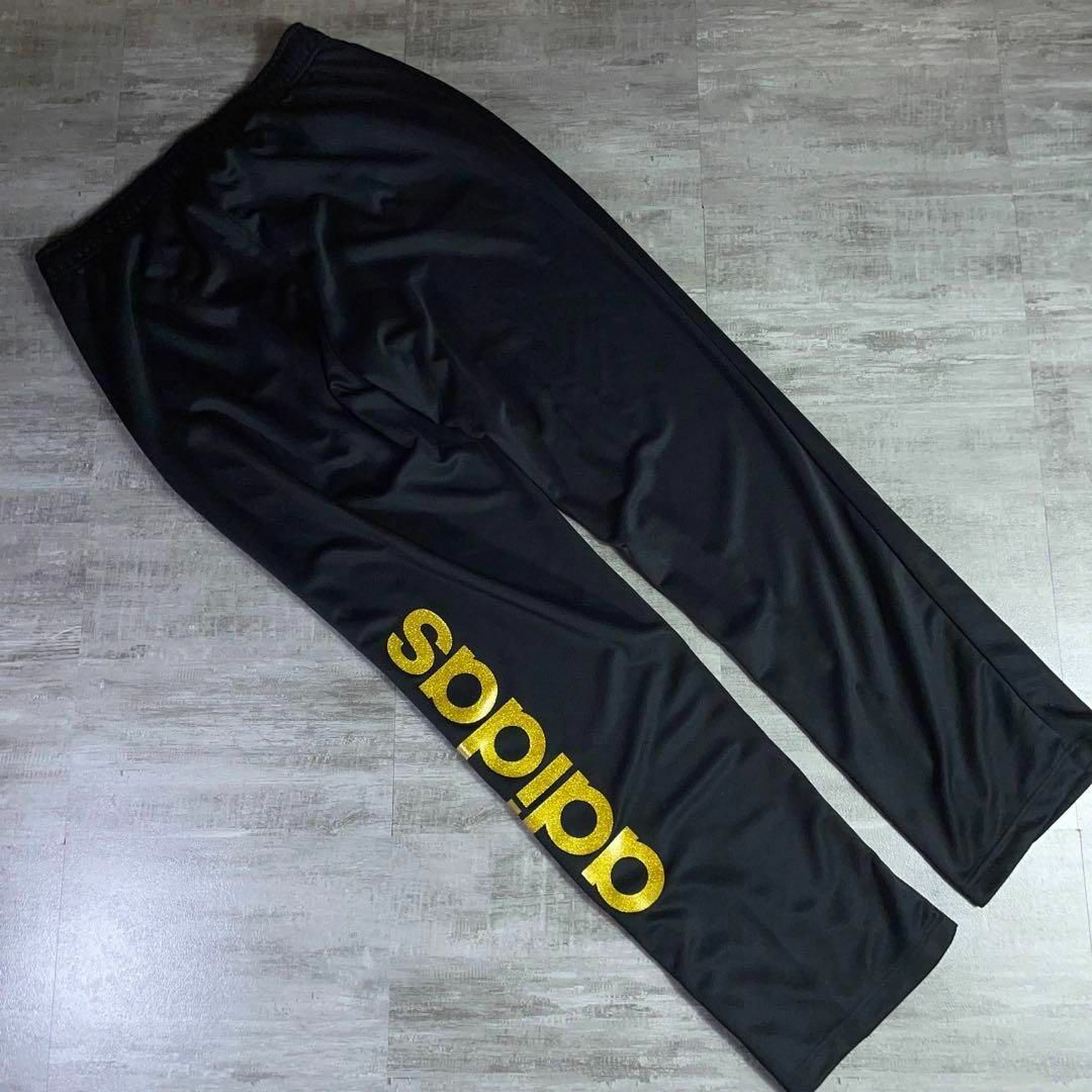 大きいサイズ 美品ADIDAS アディダス 黒×金 ジャージ 上下 セットアップ