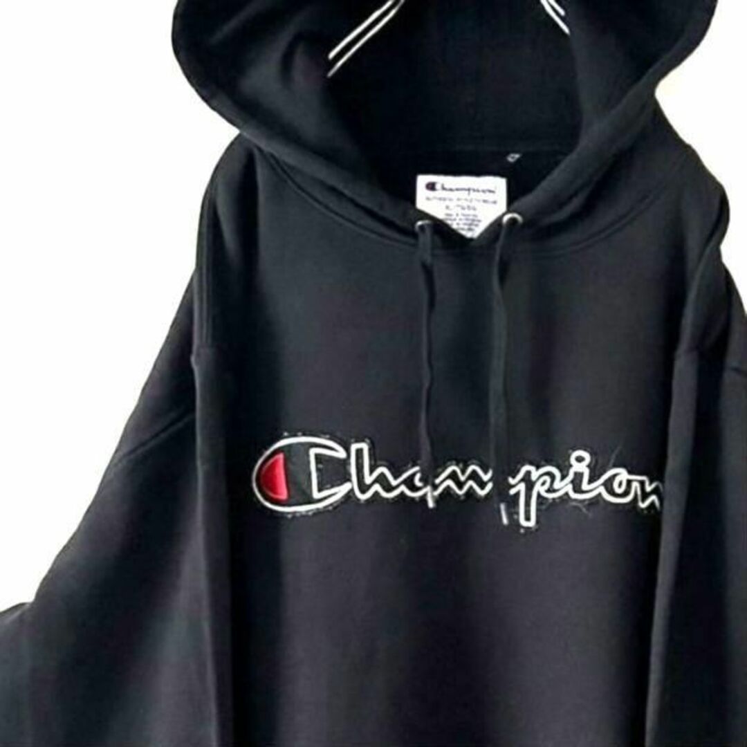 チャンピオン ロゴ 刺繍 スウェット パーカー XL ブラック 黒 海外古着 | フリマアプリ ラクマ