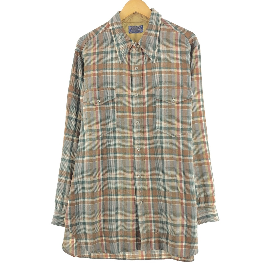70年代 USA製 PENDLETON ペンドルトン ネルシャツ ウール長袖シャツ チェック柄 レッド (メンズ L) O7860