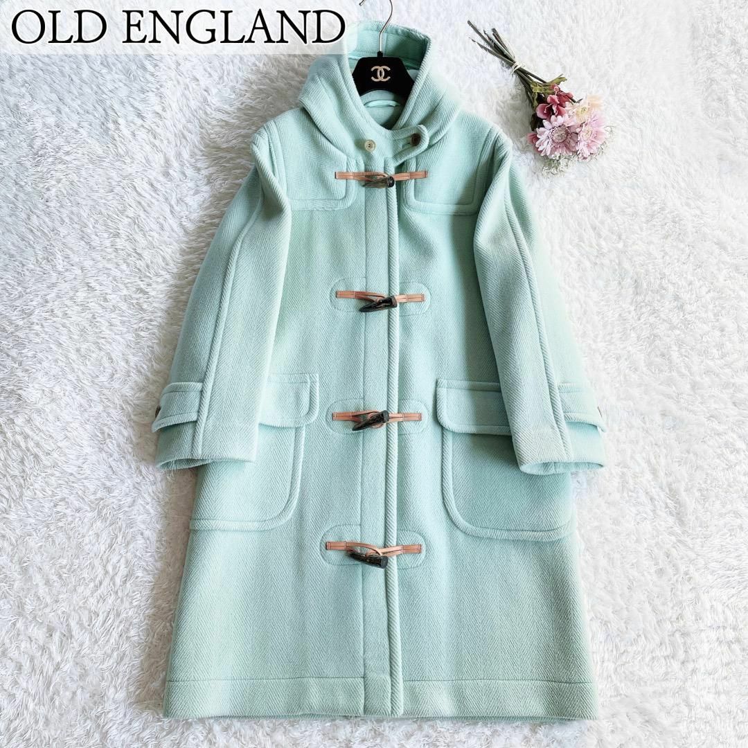 美品◇OLD ENGLAND◇ヘリンボーン柄ロングダッフルコート ブルー