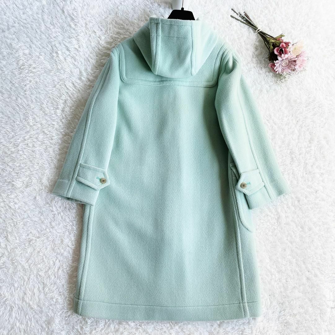 美品◆OLD ENGLAND◆ヘリンボーン柄ロングダッフルコート ブルーグリーン
