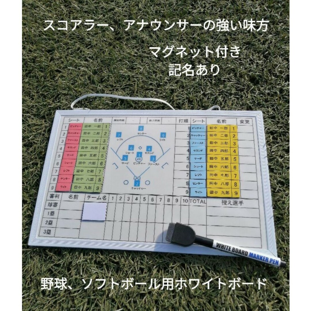 ゆたぽん樣専用　スコア、アナウンスの強い味方　マグネット付き　記名あり スポーツ/アウトドアの野球(記念品/関連グッズ)の商品写真