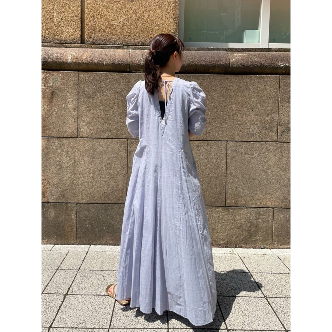 美品】ヌキテパロングワンピースDobby Stripe Plain Dress-