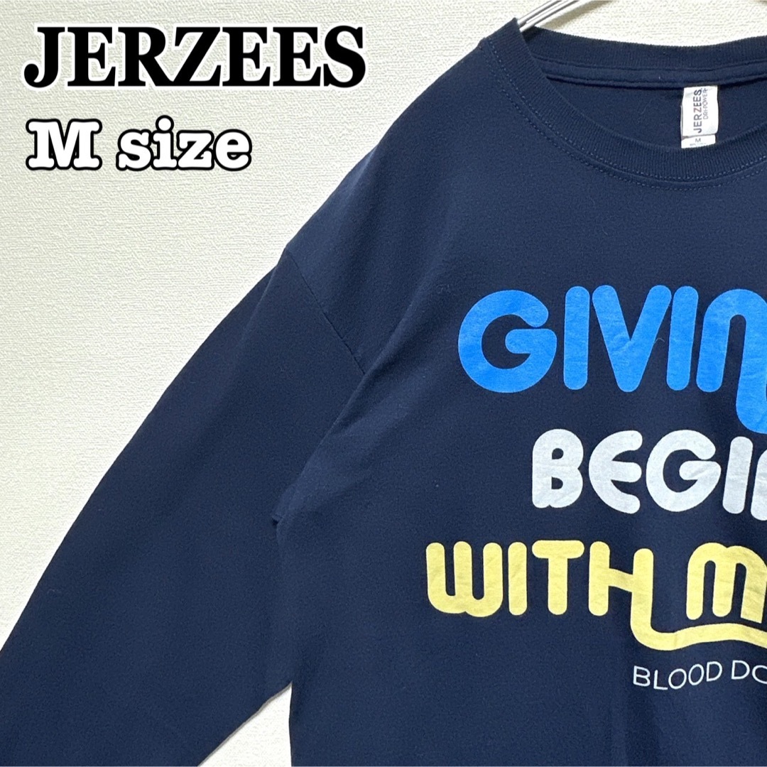 JERZEES(ジャージーズ)のJERZEES ジャージーズ ロンT 長袖カットソー 英字プリント ネイビー古着 メンズのトップス(Tシャツ/カットソー(七分/長袖))の商品写真