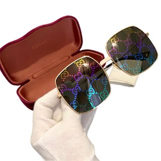 【未使用品】グッチ GG レインボー マルチ カラー スクエアサングラス