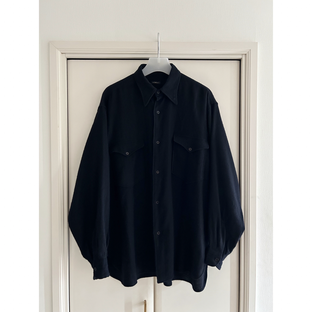 21AW COMOLI カシミヤ和紙ワークシャツ　navy サイズ2