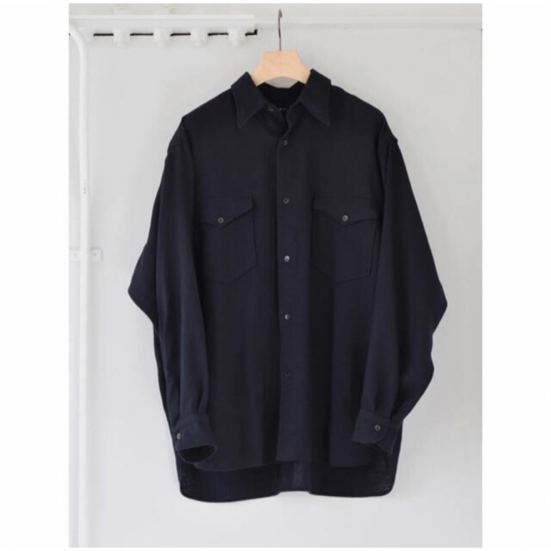 21AW  COMOLI   カシミヤ和紙ワークシャツ　navy  サイズ2