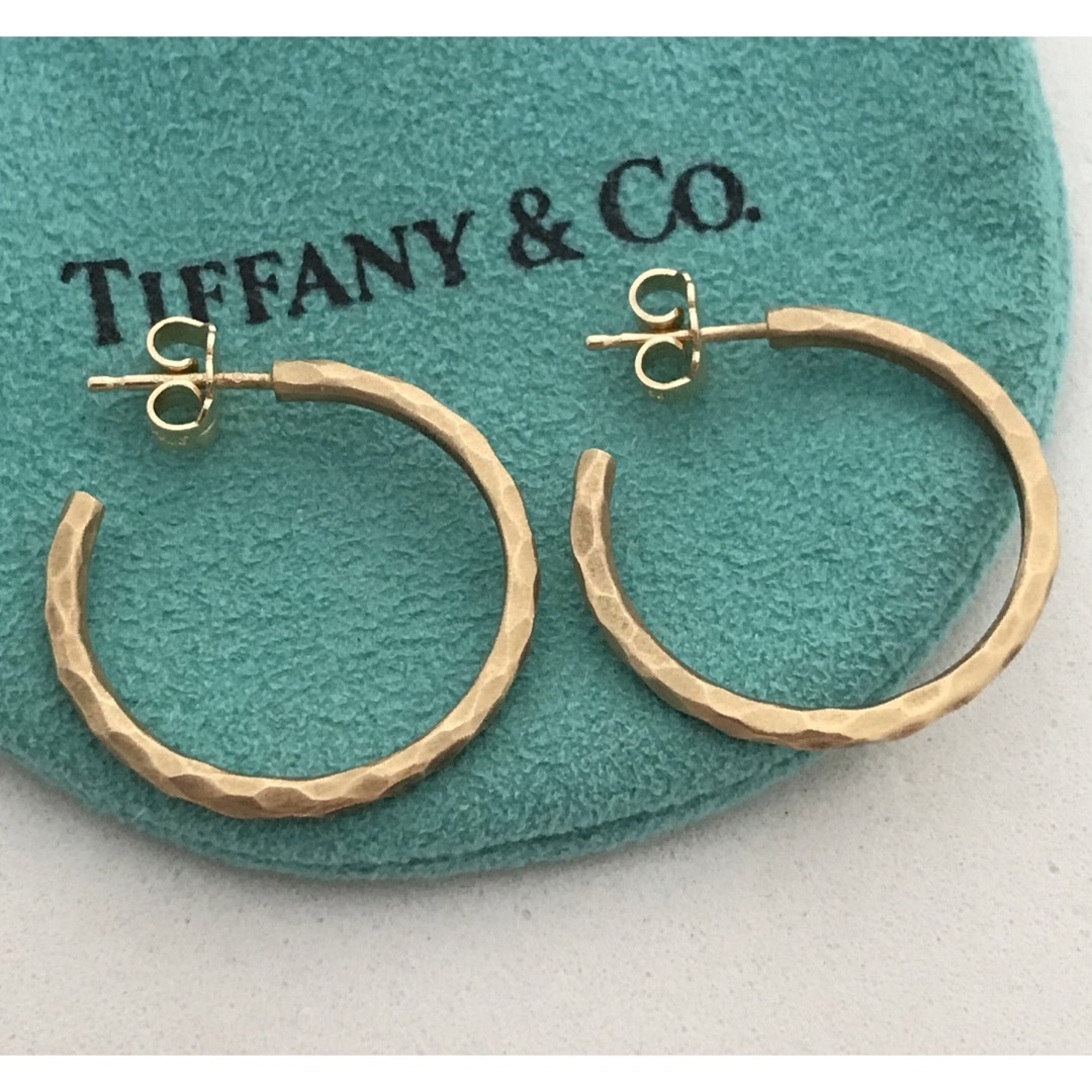 Tiffany K18YG ハマード フープ ピアス希少美品 Tiffany K18YG ハマード フープ ピアス希少美品