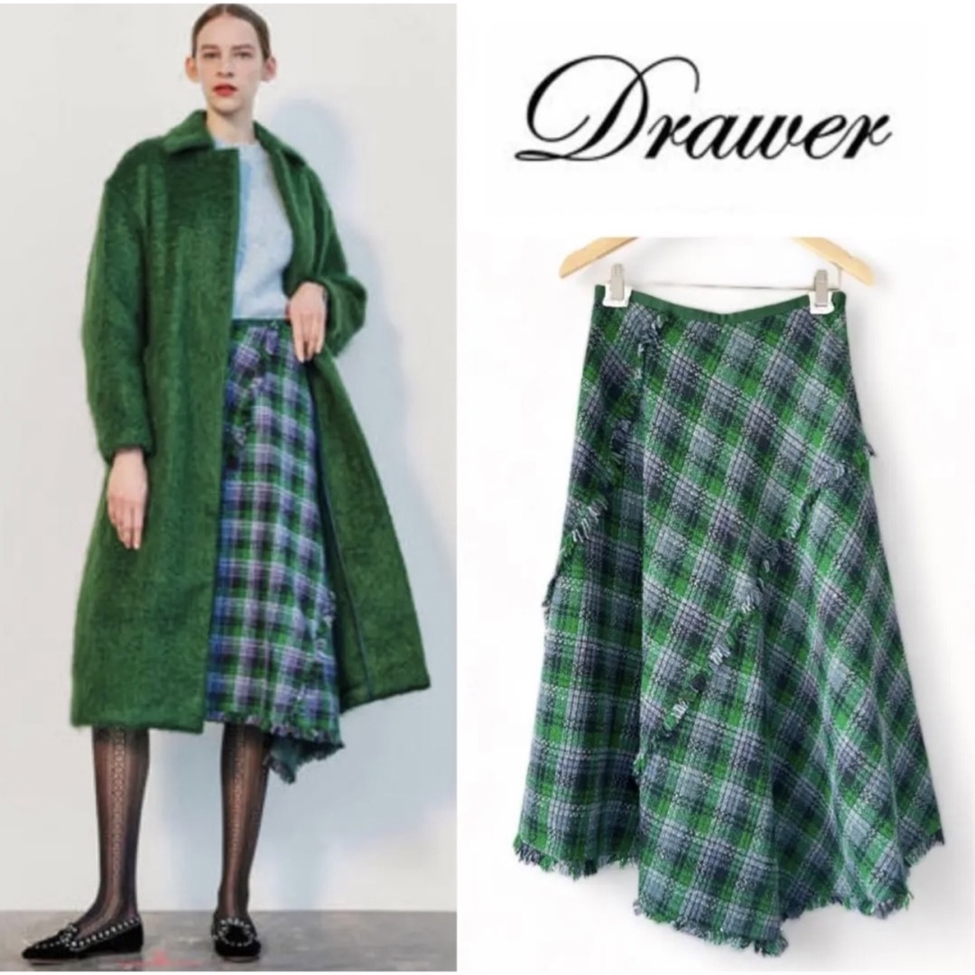 極美品✨Drawer ウール ツイードチェック アシンメトリースカート 40