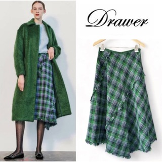 ドゥロワー(Drawer)の極美品✨Drawer ウール ツイードチェック アシンメトリースカート  40(ロングスカート)