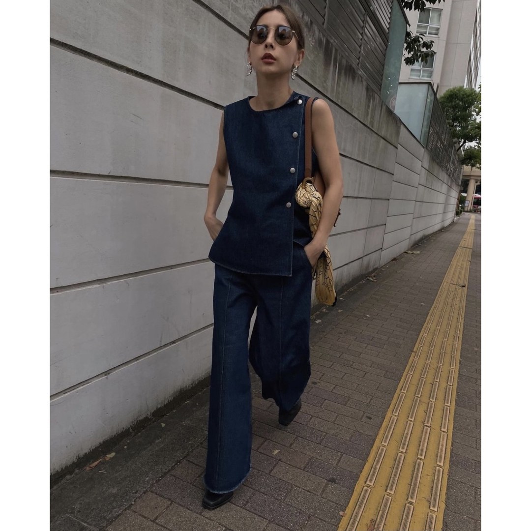 新品 ameri vintage☆DOT BUTTON DENIM SET UP