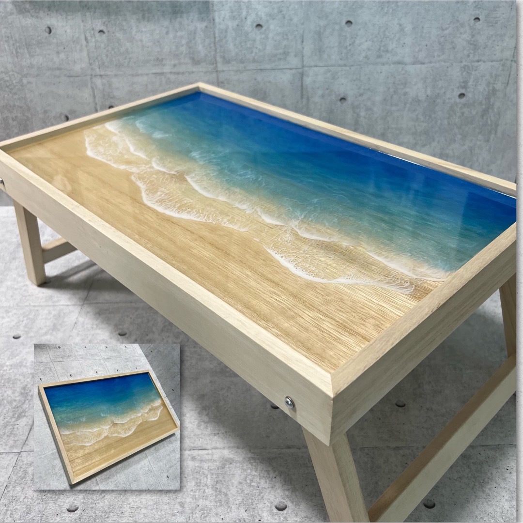 安い商品 レジンテーブル 折り畳みテーブル レジンアート 海アート