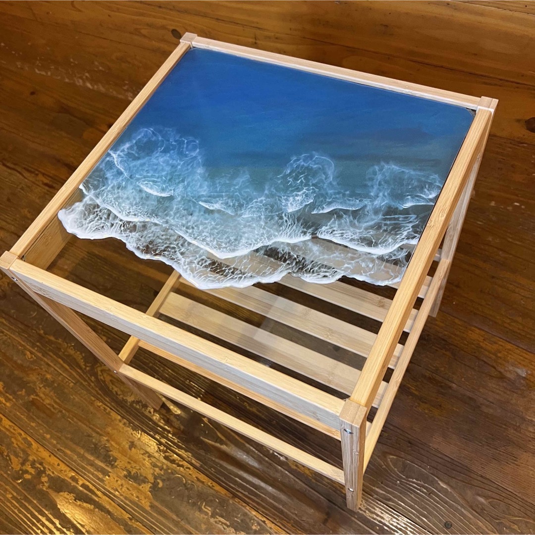 レジンテーブル　サイドテーブル　レジンアート　海アート　テーブル　IKEAレジンハンドメイド