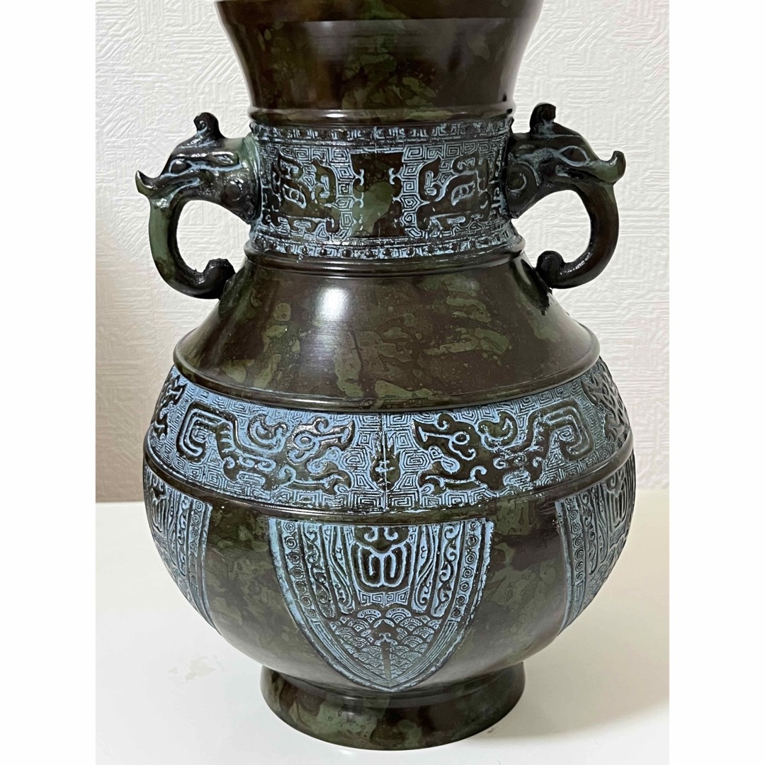 青銅　花瓶　龍耳付　古銅