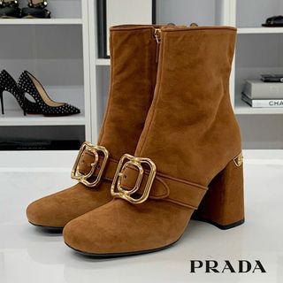 プラダ(PRADA)の7155 未使用 プラダ スエード ベルト ショートブーツ キャメル(ブーツ)