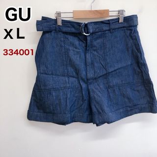 ジーユー(GU)のGU ベルト付ショートパンツ　XL  ネイビー　334001(ショートパンツ)