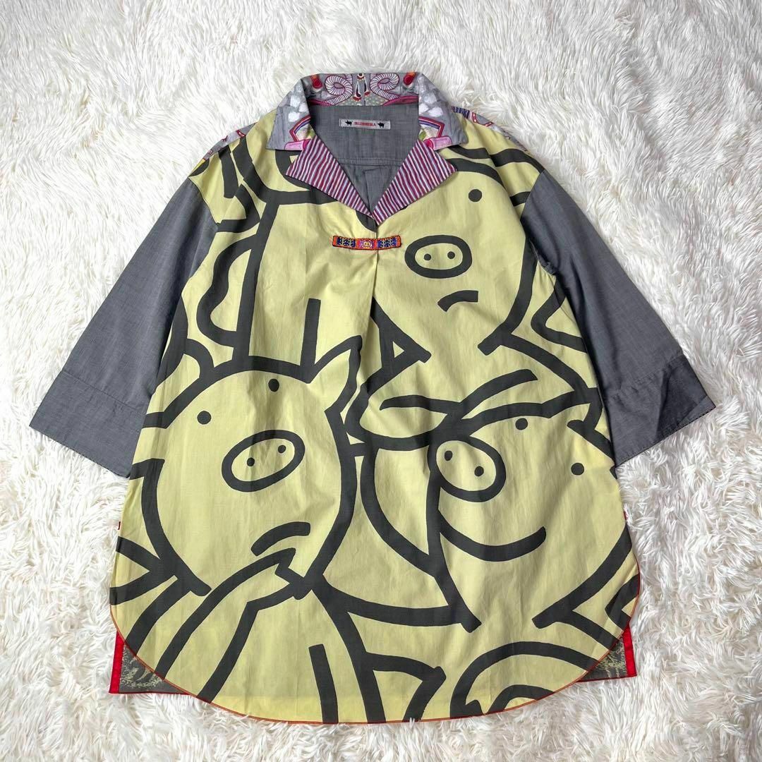 美品 OLLEBOREBLA アルベロベロ 長袖 カットソー ぶたさん イラスト-