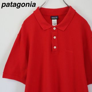 パタゴニア(patagonia)の【美品】パタゴニア／ポロシャツ　刺繍ロゴ　オーガニックコットン　大きめM　レッド(ポロシャツ)