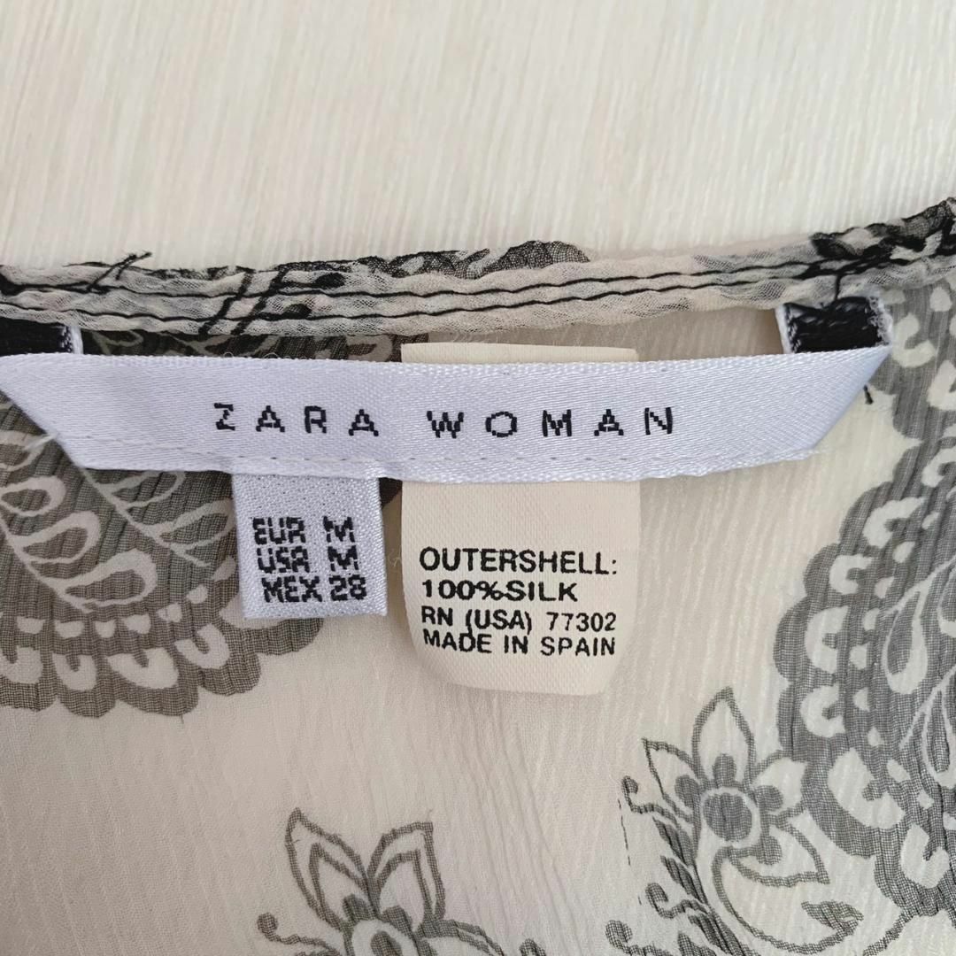 【ZARA WOMAN】ペイズリー柄シフォンブラウス　Mサイズ　透け感 レディースのトップス(シャツ/ブラウス(長袖/七分))の商品写真