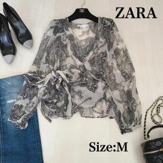 【ZARA WOMAN】ペイズリー柄シフォンブラウス　Mサイズ　透け感(シャツ/ブラウス(長袖/七分))