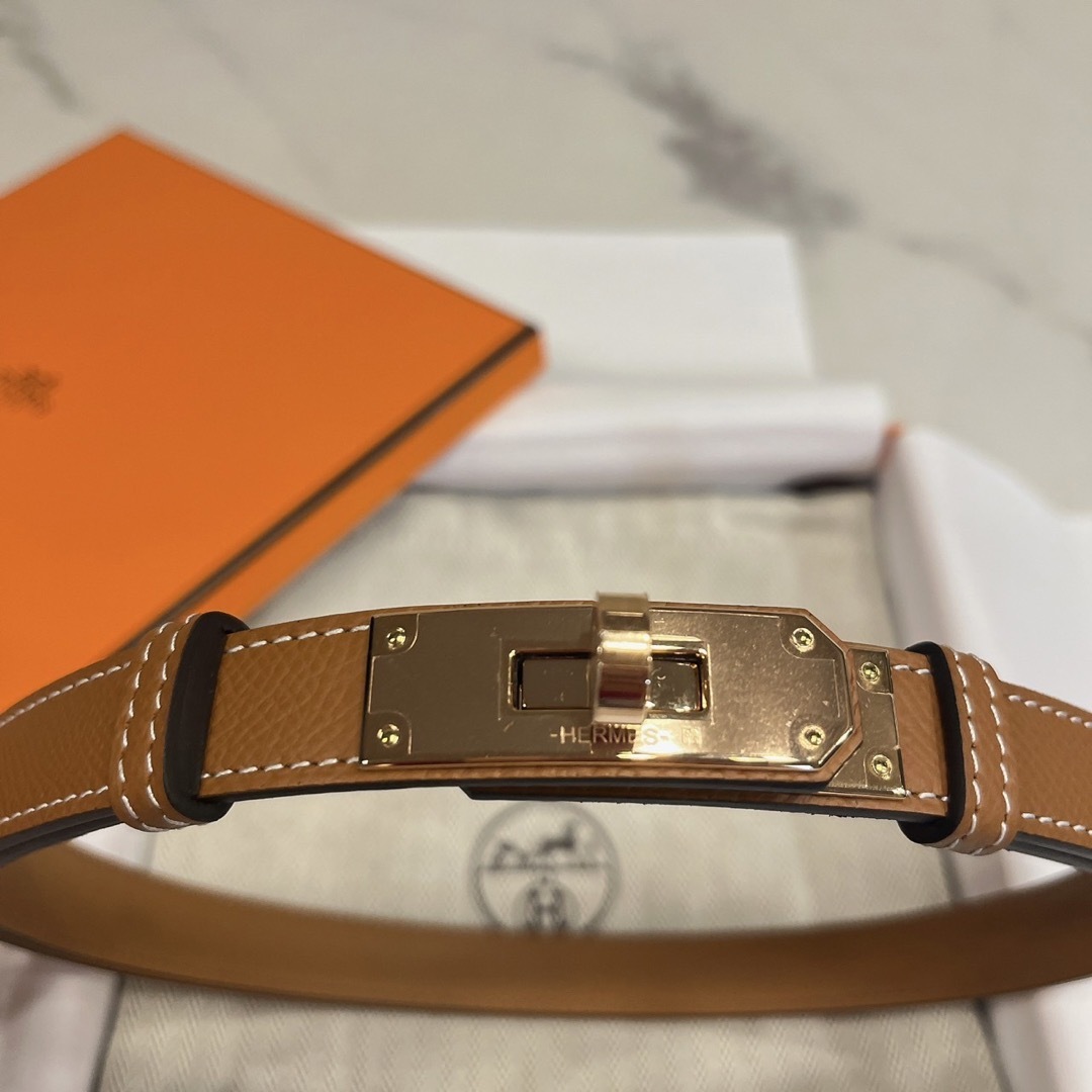 新品・B刻印 エルメス ケリーベルト 18 ゴールド ローズゴールド金具