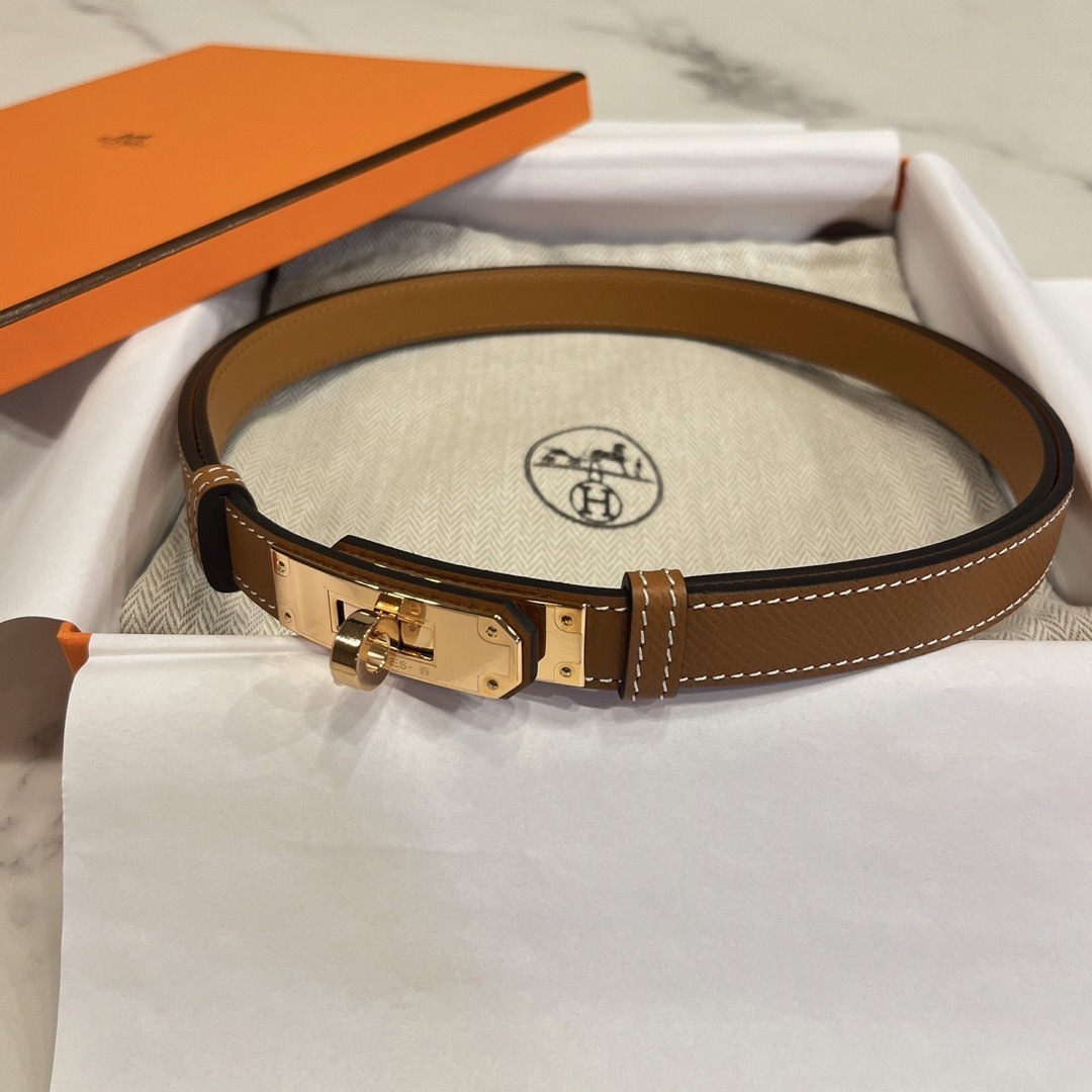 新品・B刻印 エルメス ケリーベルト 18 ゴールド ローズゴールド金具