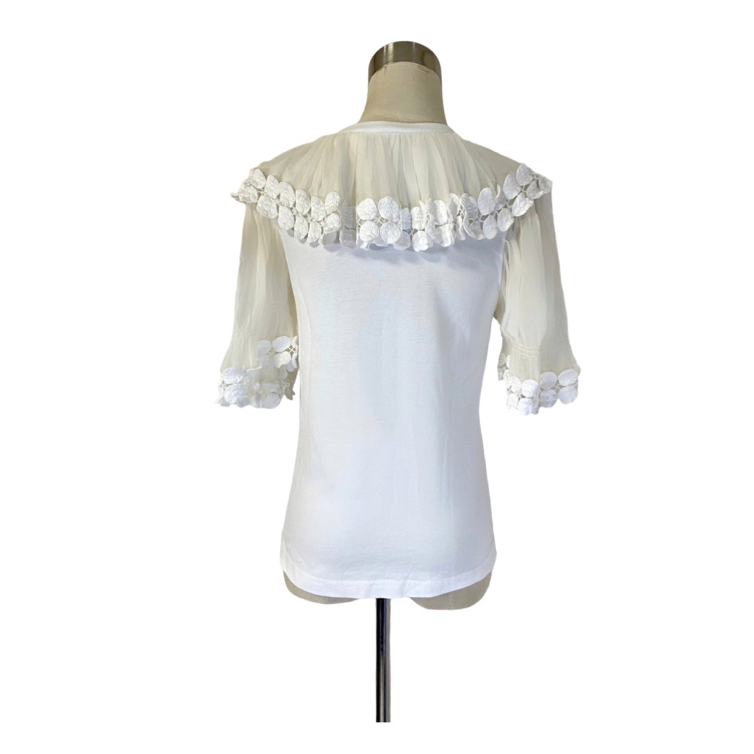 Chloé シルクシフォン襟装飾Tシャツu0026水色ミモレ丈フレアスカート 1