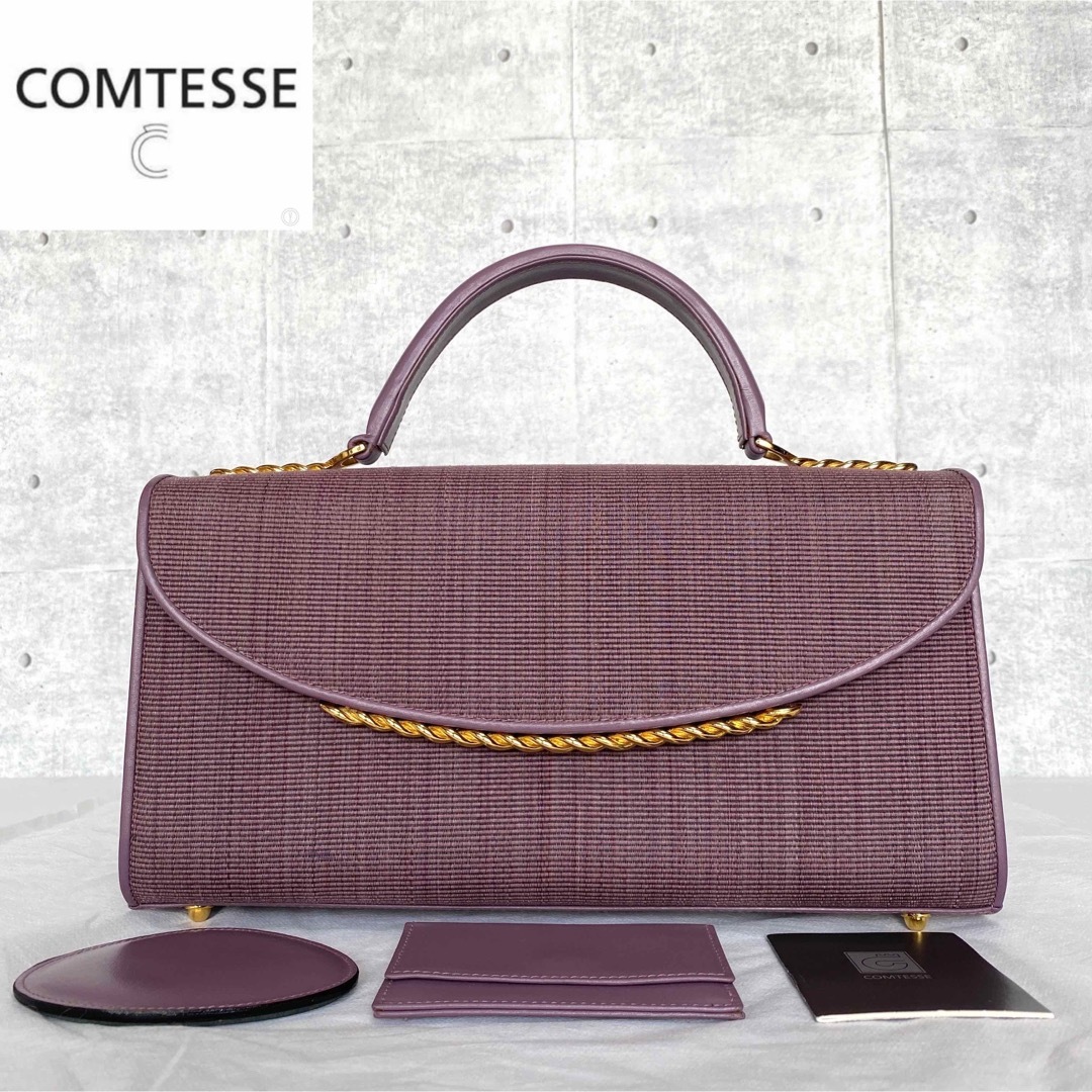 【美品】COMTESSE ホースヘア ブラック×ホワイトゴールド金具ハンドバッグ